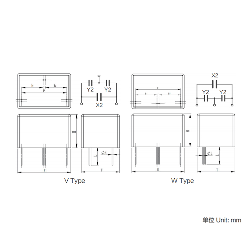 Kondenzátorový modul série MKP X2Y na potlačenie elektromagnetického rušenia (trieda X2+Y)